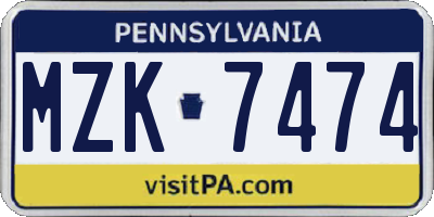 PA license plate MZK7474