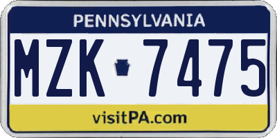 PA license plate MZK7475