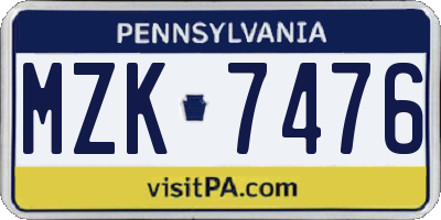 PA license plate MZK7476