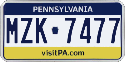PA license plate MZK7477