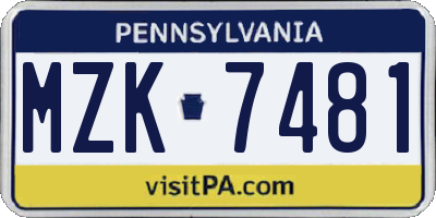 PA license plate MZK7481