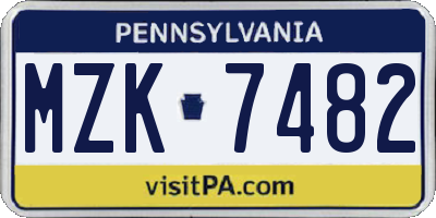 PA license plate MZK7482