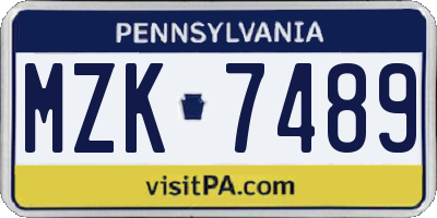 PA license plate MZK7489