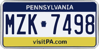 PA license plate MZK7498