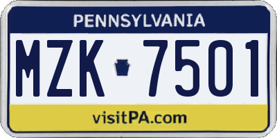 PA license plate MZK7501
