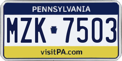 PA license plate MZK7503