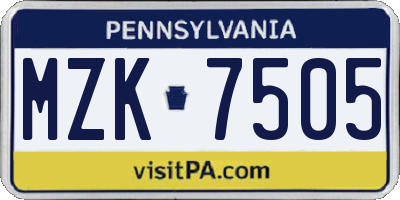 PA license plate MZK7505