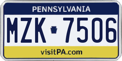 PA license plate MZK7506