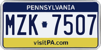 PA license plate MZK7507