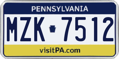 PA license plate MZK7512