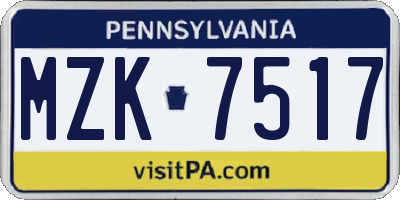 PA license plate MZK7517
