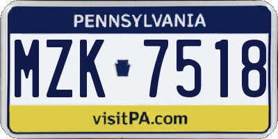 PA license plate MZK7518