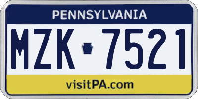 PA license plate MZK7521