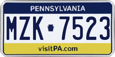 PA license plate MZK7523