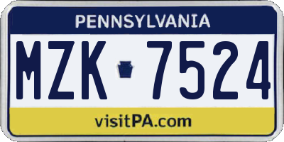 PA license plate MZK7524
