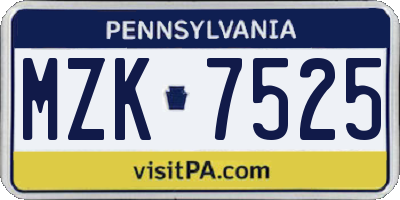 PA license plate MZK7525