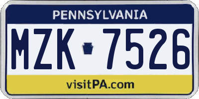 PA license plate MZK7526