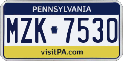 PA license plate MZK7530