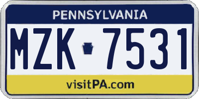 PA license plate MZK7531