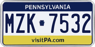 PA license plate MZK7532