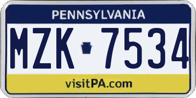 PA license plate MZK7534