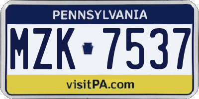 PA license plate MZK7537