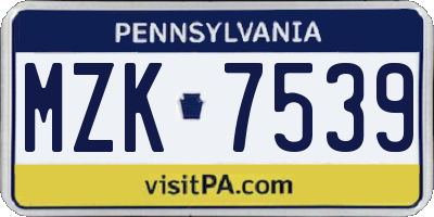 PA license plate MZK7539