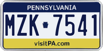 PA license plate MZK7541