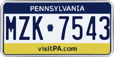 PA license plate MZK7543