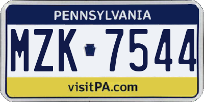 PA license plate MZK7544