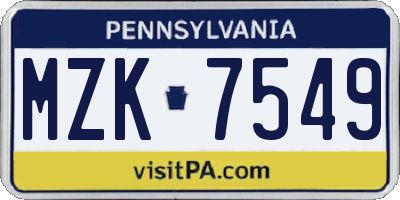 PA license plate MZK7549