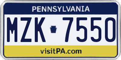 PA license plate MZK7550
