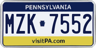 PA license plate MZK7552