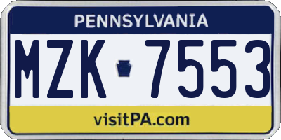 PA license plate MZK7553