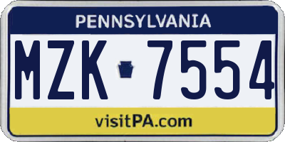 PA license plate MZK7554