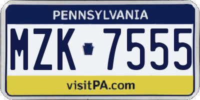 PA license plate MZK7555