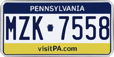 PA license plate MZK7558