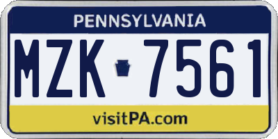 PA license plate MZK7561