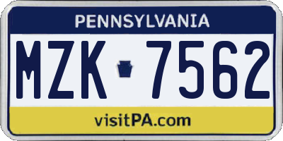 PA license plate MZK7562