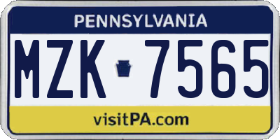 PA license plate MZK7565