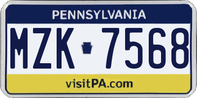 PA license plate MZK7568