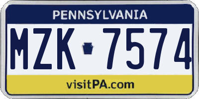 PA license plate MZK7574