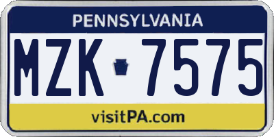 PA license plate MZK7575