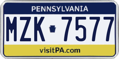PA license plate MZK7577
