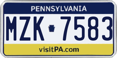 PA license plate MZK7583