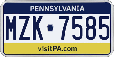 PA license plate MZK7585