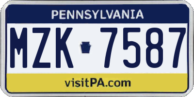 PA license plate MZK7587