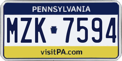 PA license plate MZK7594