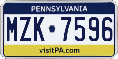 PA license plate MZK7596
