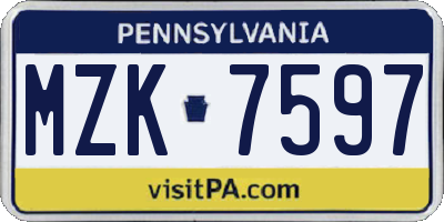 PA license plate MZK7597